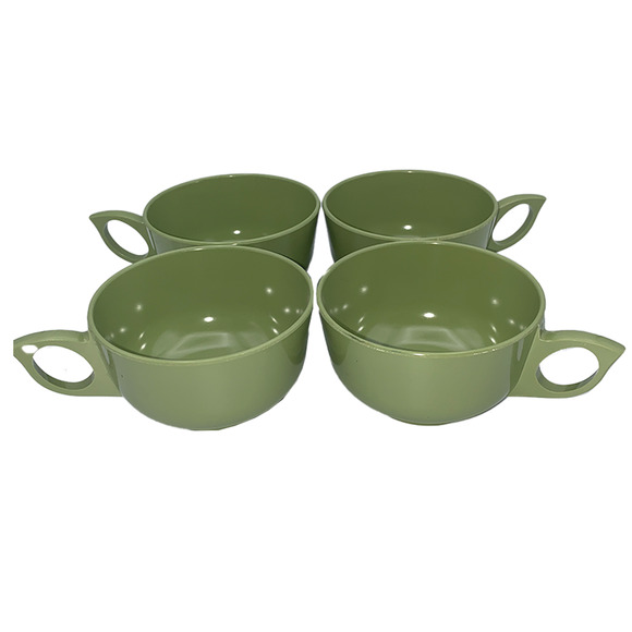 Vintage Melamine 7-Pc Set Avocado Green Cups (#108) Bowl (#106) Creamer (#107) - Picture 4 of 10